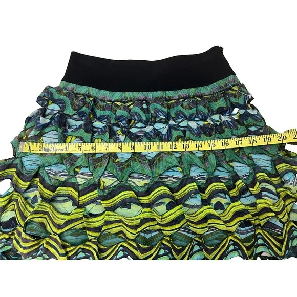 Diane von Furstenberg Gunita Mini Skirt Green Blue Open Work Wave Print SZ 4 - Picture 13 of 14
